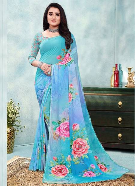 Sky Blue Colour SARITA NAKSHATRA Fancy Ethnic Wear Weightless with Digital Print Saree Collection 6002